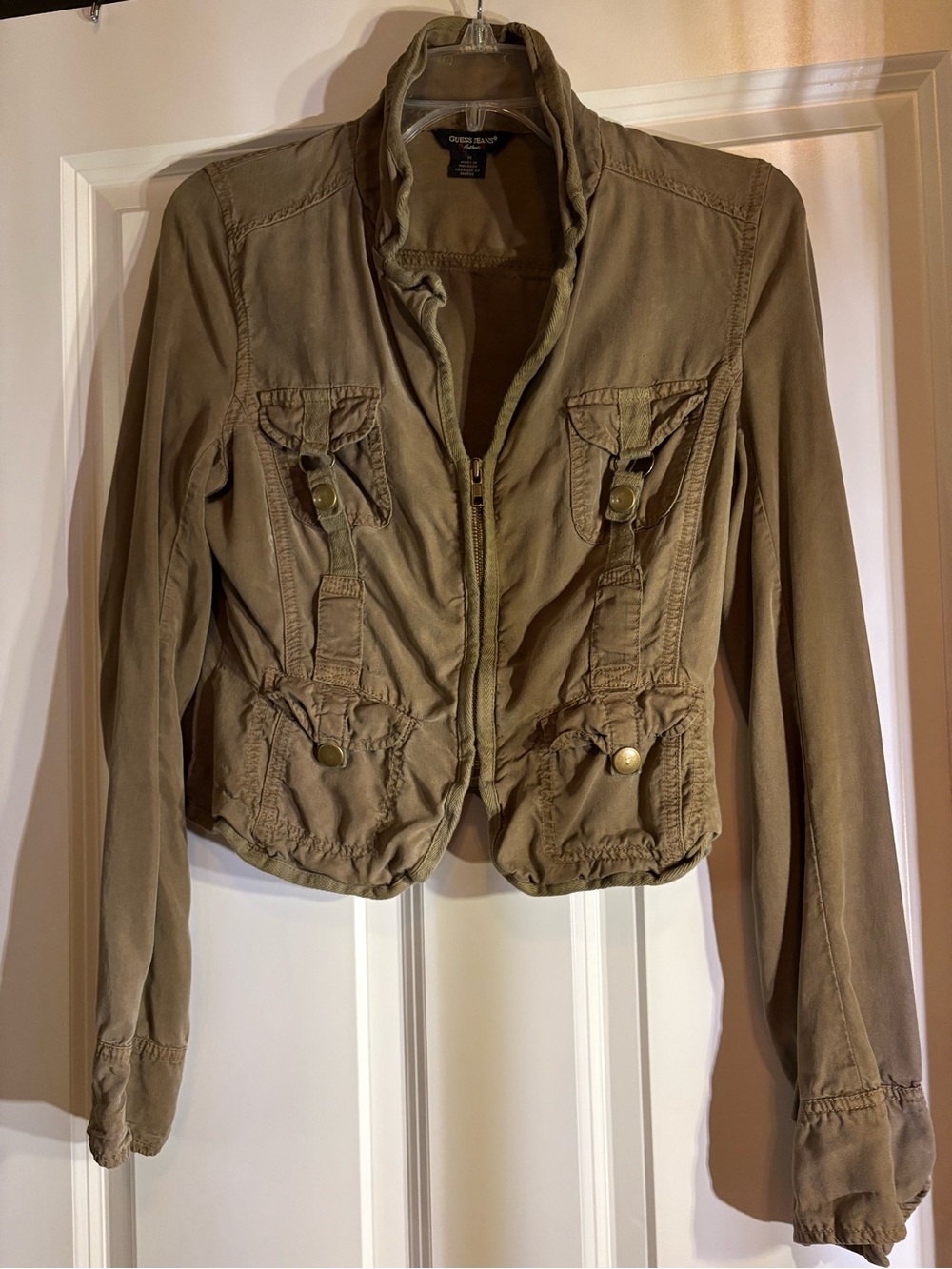 cropped, military-style utility jacket from GUESS JEANS.